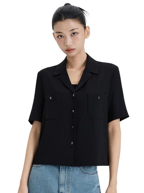 MIXXO Black Jacket Style Setup Regular Fit Blouse-picture-23
