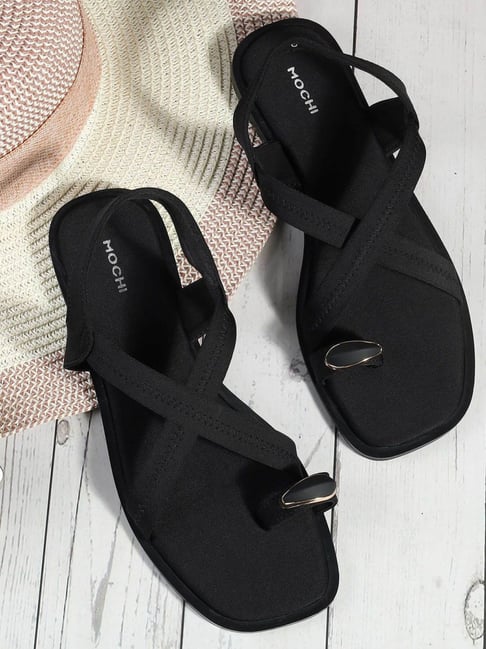 Mochi Women's Black Sling Back Sandals-picture-16