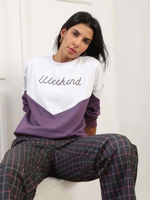 Globus Women Burgundy Printed Print Round Neck Oversized Pullover Sweatshirt (Fleece 260-280 GSM)-picture-24