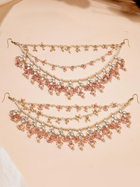 Karatcart Gold-Tone Plated Pink Earrings for Women