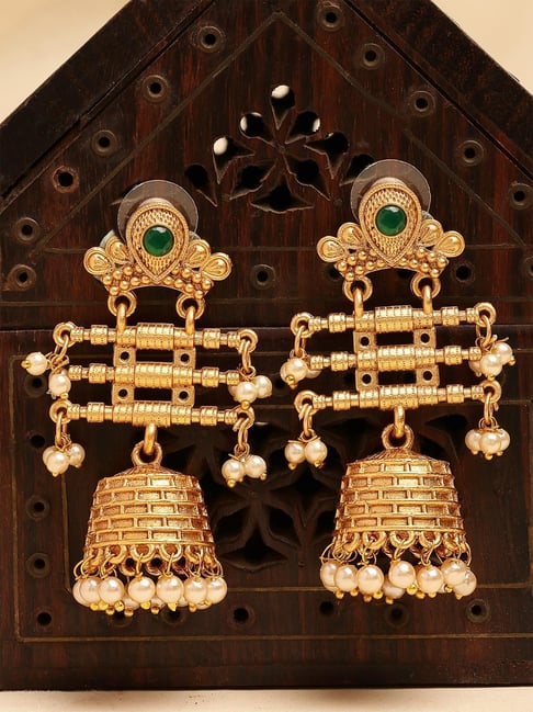 karatcart gold-tone plated green earrings for women