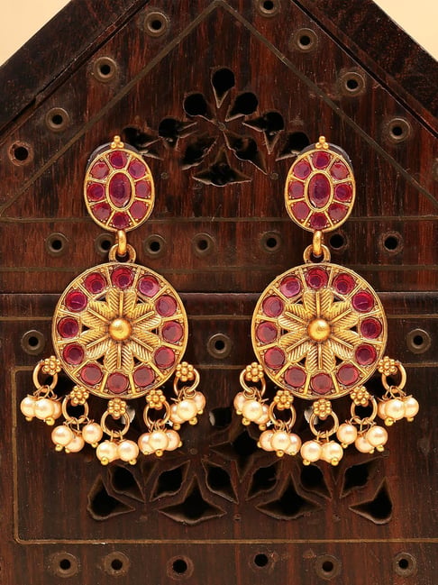 karatcart gold-tone plated red earrings for women