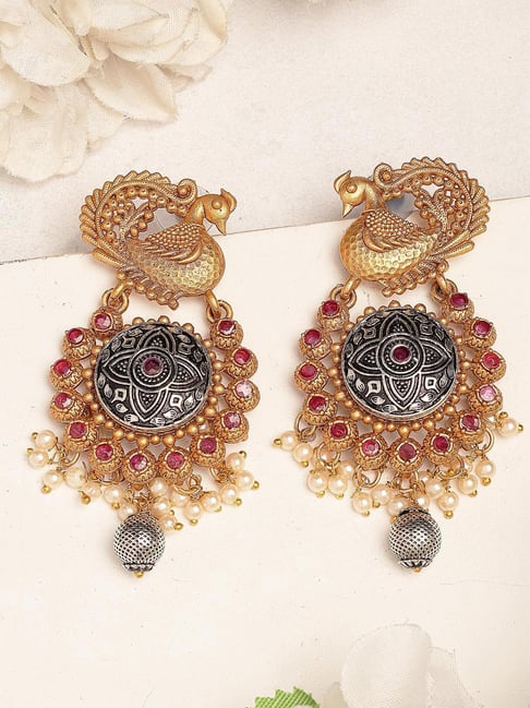 karatcart gold-tone plated red earrings for women