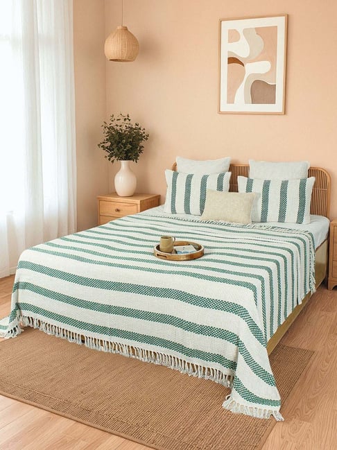 House This Green Stripes Bed Cover