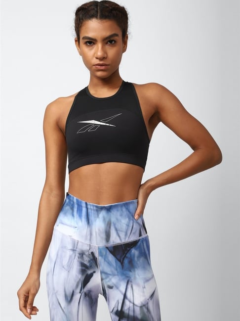 Reebok Black Regular Fit Printed Sports Bra