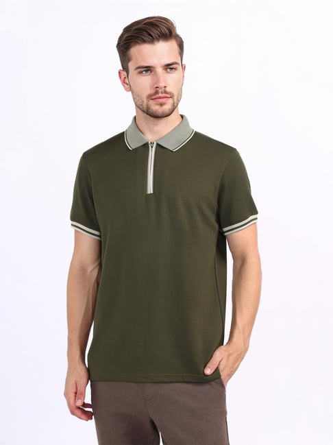 Iconic Mens Green Solid Polo Collar T-Shirt-picture-13