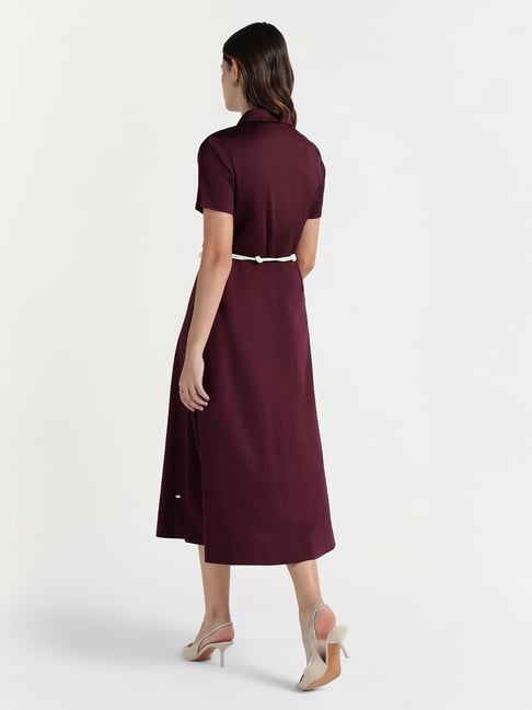 burgundy dress with white collar WEDTREND Women Burgundy Chiffon High-Low Mother of the Bride Dress with Lace  Short Sleeves A Line Wedding Guest Dress  Wedtrend UK