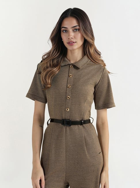 Elle Women Multicolor Textured Collar Jumpsuit