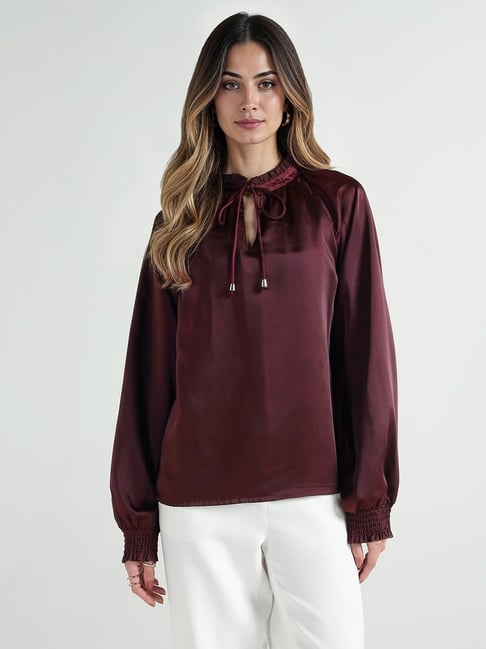 Elle Women Maroon Solid Round Neck Top