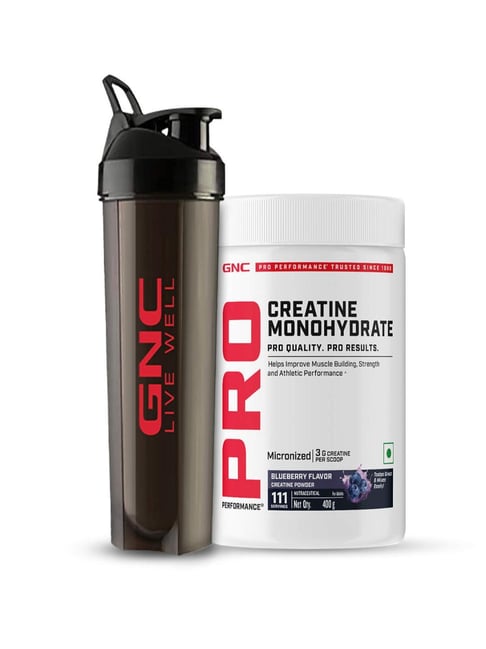 GNC Creatine Monohydrate With Black Shaker (750ml)| 400gm | Blueberry