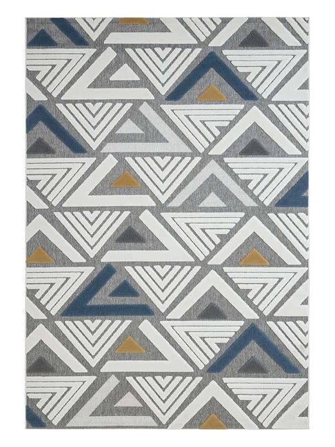 OBSESSIONS Grey Geometric Polyester Machine Made Carpet 5x7 Feet-picture-22