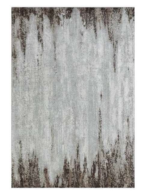OBSESSIONS Cream Abstract Polyester Machine Made Carpet 6x9 Feet
