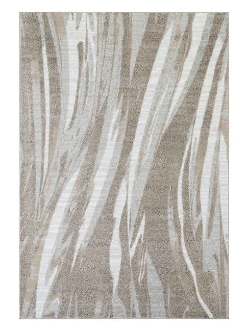 OBSESSIONS Beige Abstract Polyester Machine Made Carpet 6x9 Feet