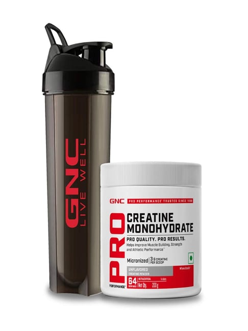 GNC Creatine Monohydrate With Black Shaker (750ml)| 200gm | Unflavoured