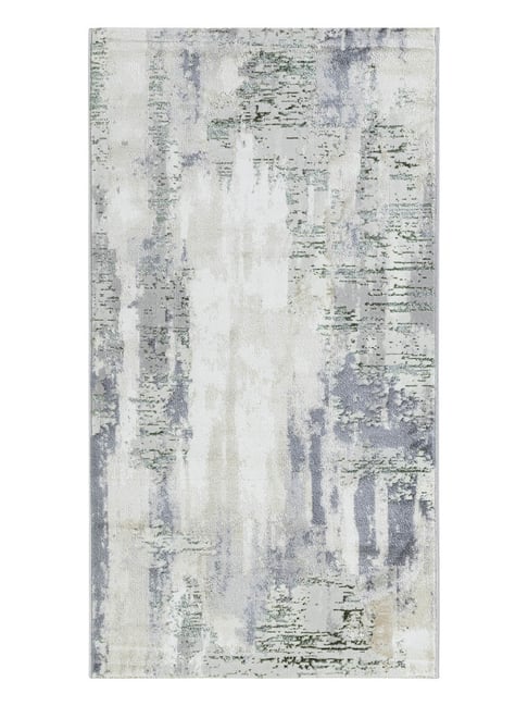 OBSESSIONS Grey Abstract Polyester Bedside Runner 2.5x5 Feet
