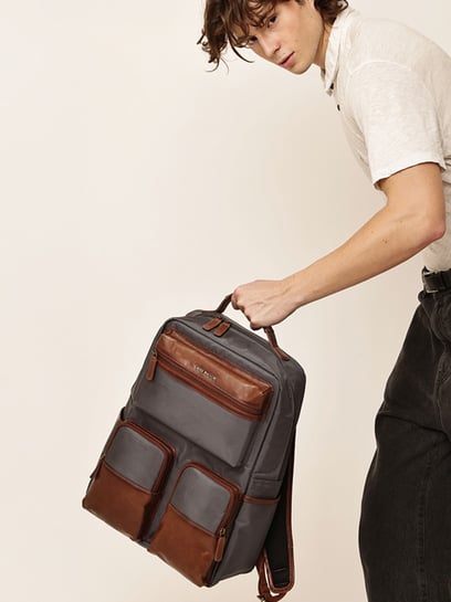 Gauge Machine Grey Textured Large Leather Backpack