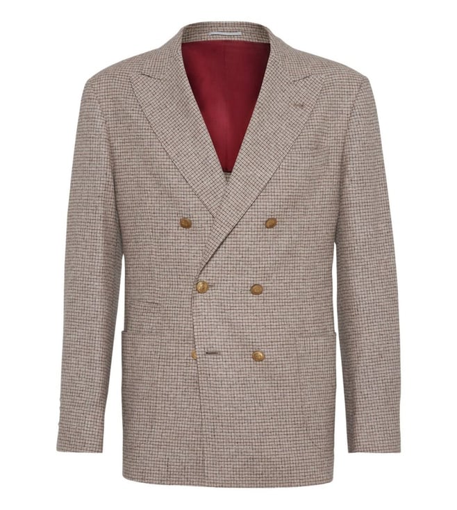 ジャケット BRUNELLO CUCINELLI BEIGE DOUBLE-BREASTED JACKET Brunello Cucinelli Beige Wool And Silk Double-Breasted Blazer