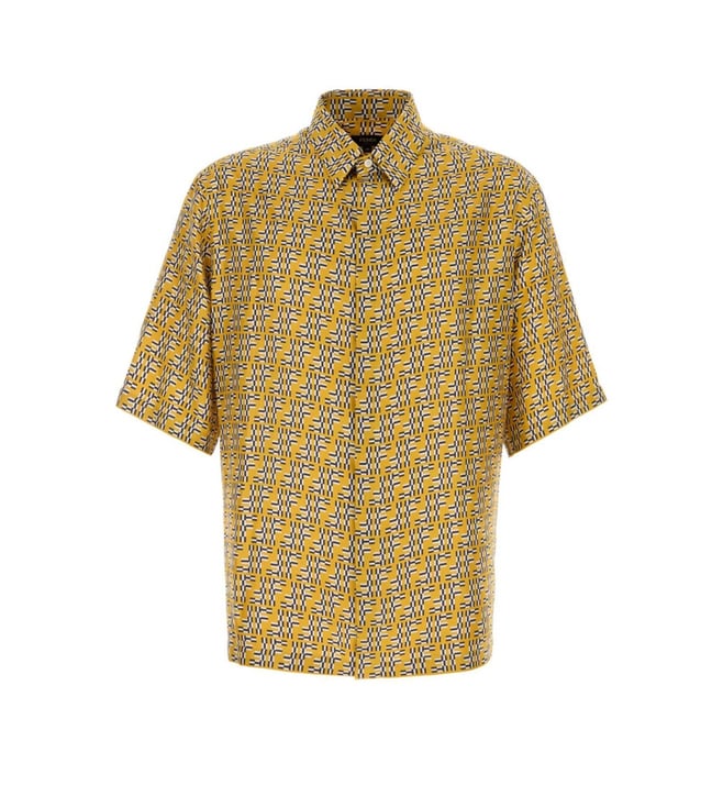 【希少】OLD FENDI Silk Pattern Shirt 44 シルク Fendi Yellow Printed Silk Shirt