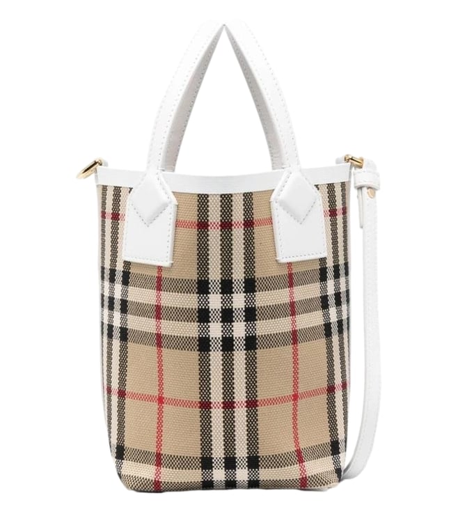 Burberry Beige Check Motif Mini Bucket Bag