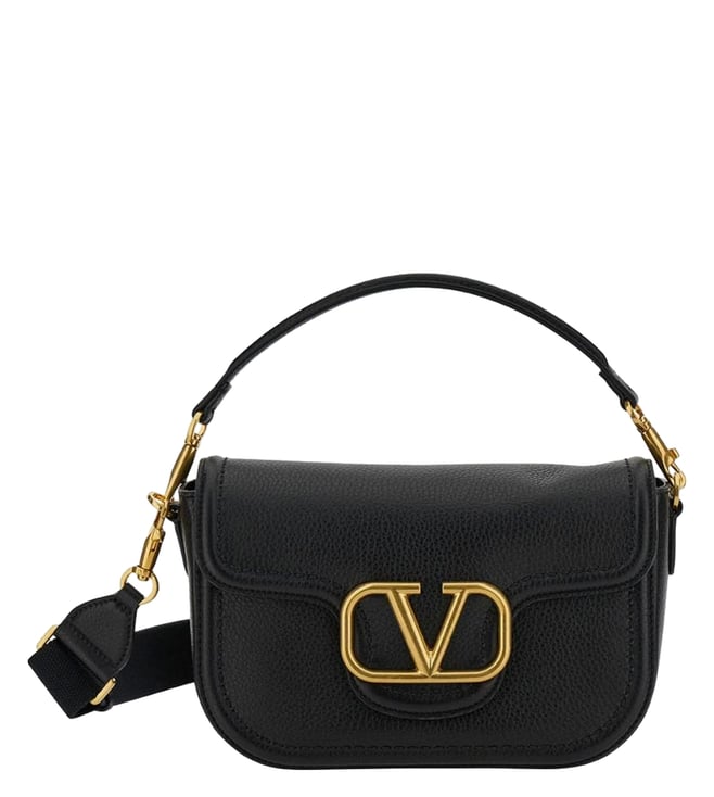 Valentino Garavani Black Loc¿ Leather Shoulder Bag