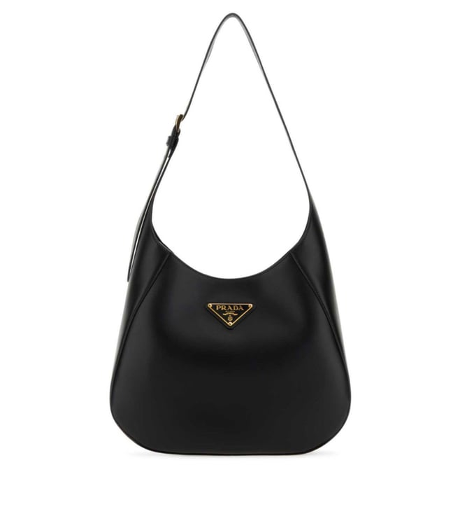 バッグ PRADA PUNCHING LEATHER ONE SHOULDER BAG Prada Black Leather Shoulder Bag