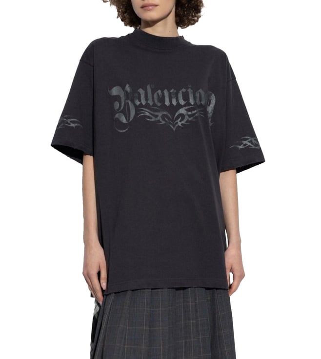 Balenciaga Black Logo Printed Relaxed Fit T-Shirt