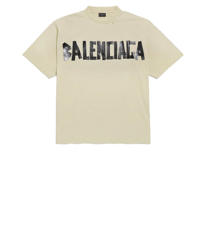 Balenciaga Beige Cotton Lettering Logo T-Shirt