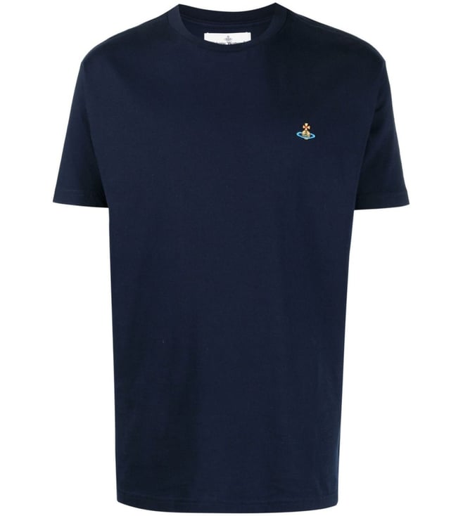 Vivienne Westwood Navy Blue Cotton T-Shirt With Logo