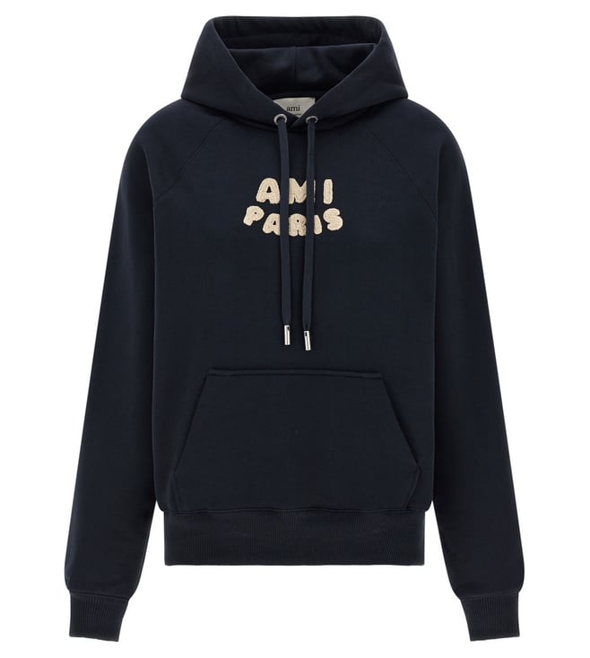 Ami Paris Navy Blue 'Logo' Hoodie
