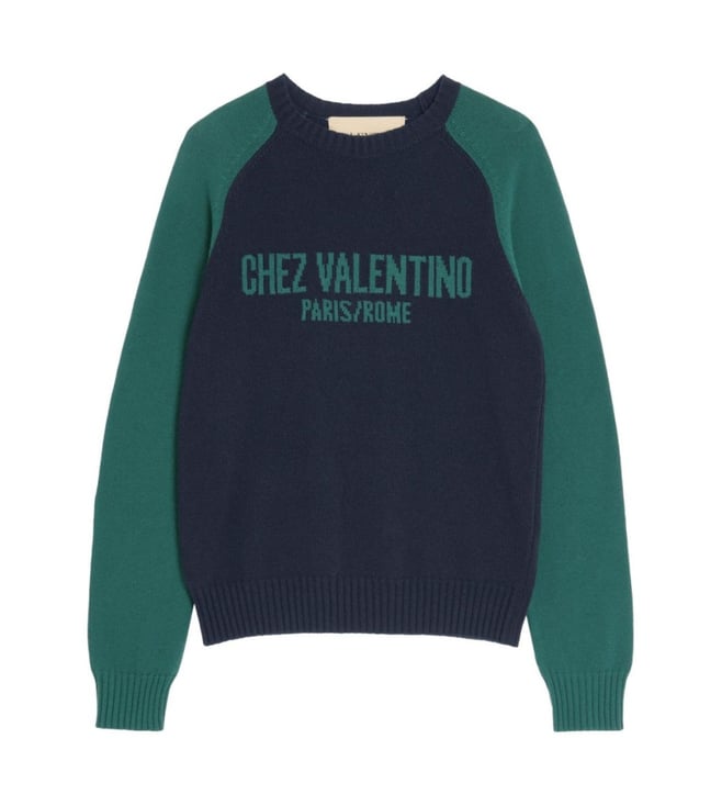 Valentino Garavani Navy Blue Logo Wool Sweater