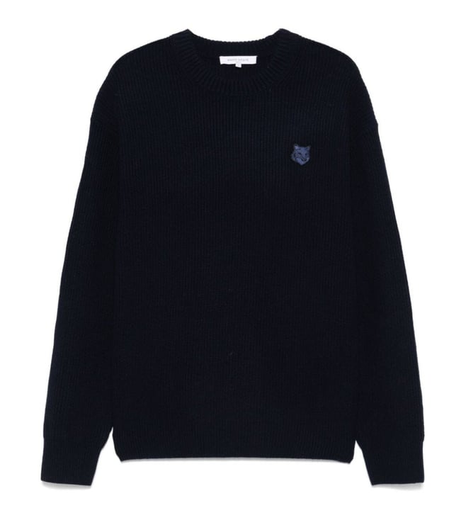 Maison Kitsune Black Bold Fox Head Patch Ribbed Jumper
