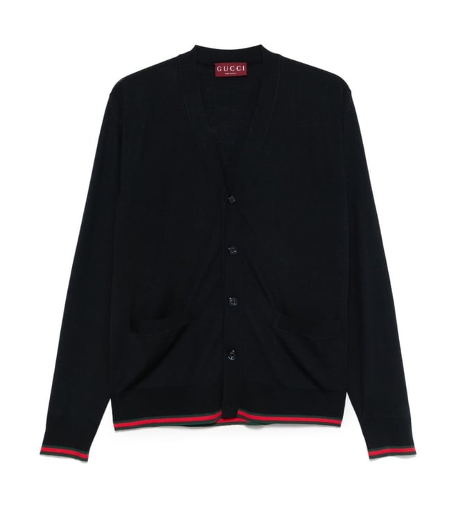GUCCI　黒カーディガン Gucci Black Web Detail Wool Cardigan