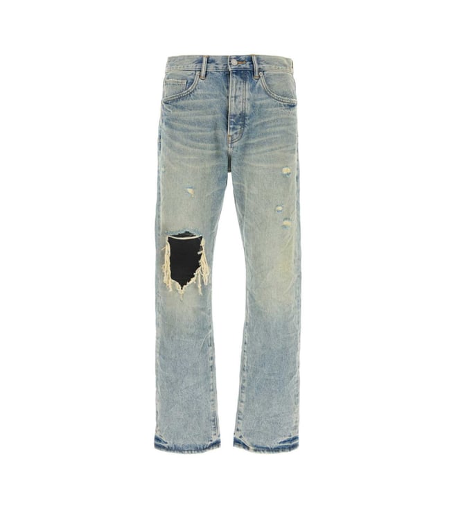 Purple Brand Light Blue Knee Blowout Dirty Ripped Relaxed Fit Jeans
