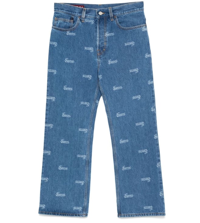 Gucci Blue Printed Straight Fit Jeans