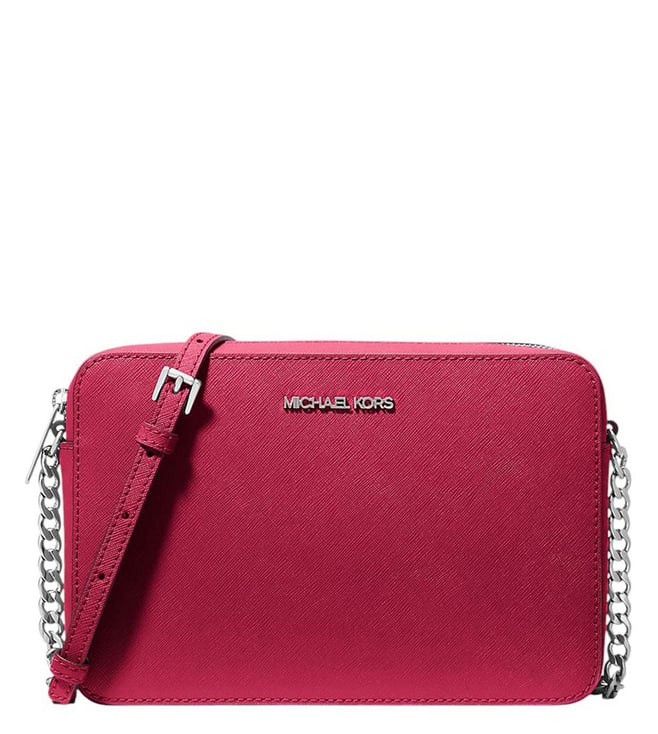 Michael Kors Dark Raspberry Jet Set Textured Leather Large Cross