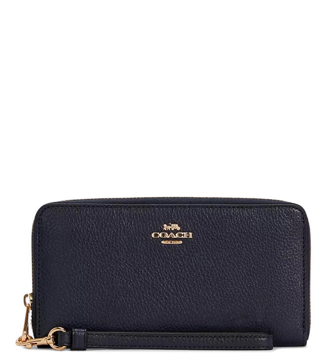 COACH レザー長財布 ホワイト・ネイビー チョーク×ミッドナイト Coach Midnight Textured Leather Zip Around Wristlet
