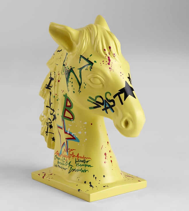 Buy Gauri Khan Designs Yellow Wooden Horse Artefact for Home