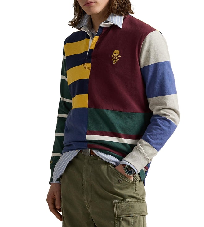 Polo Ralph Lauren Red Classic Fit Patchwork Jersey Rugby Shirt