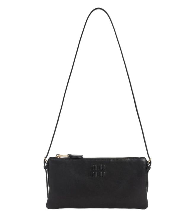 バッグ miu miu damaged leather shoulder bag MIU MIU Black Mini Leather Shoulder Bag