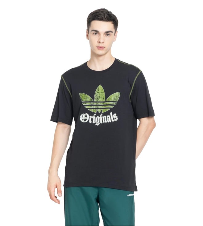 Adidas Originals Black Cotton Regular Fit Printed T-Shirt