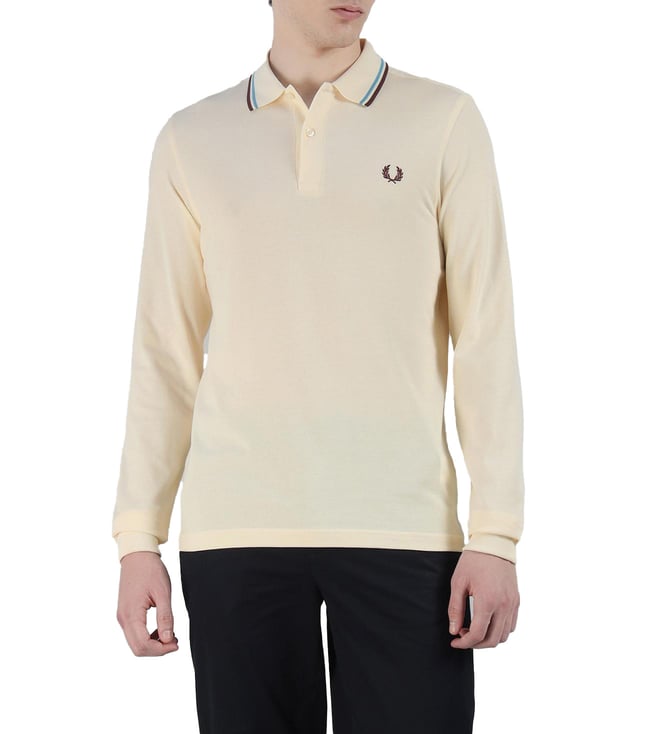 Fred Perry Ecru Regular Fit Solid Long Sleeves Polo T-Shirt