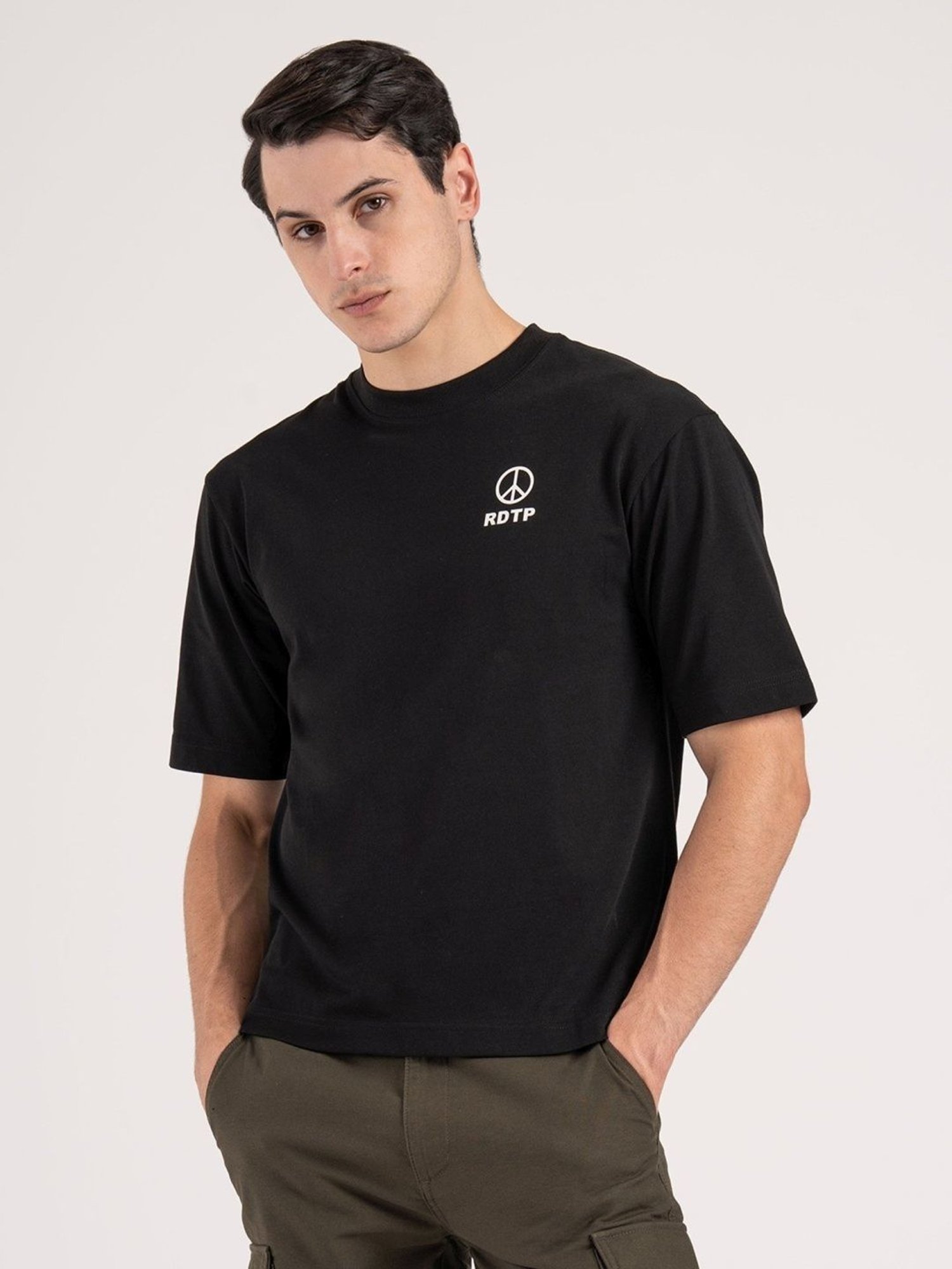 Red Tape Black Loose Fit Printed T-Shirt