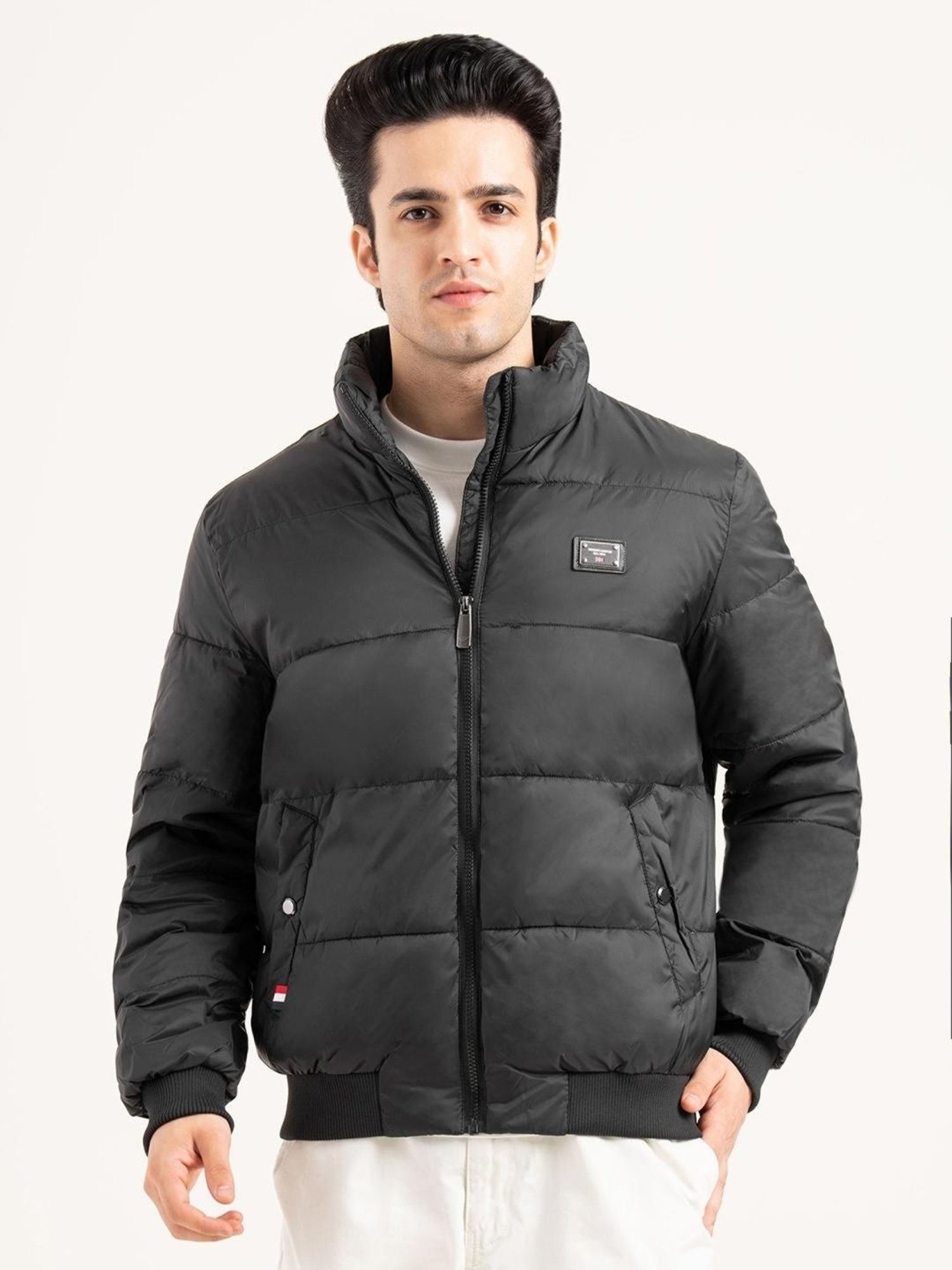 Red Tape Black Polyester Solid Regular Fit Padded Jacket