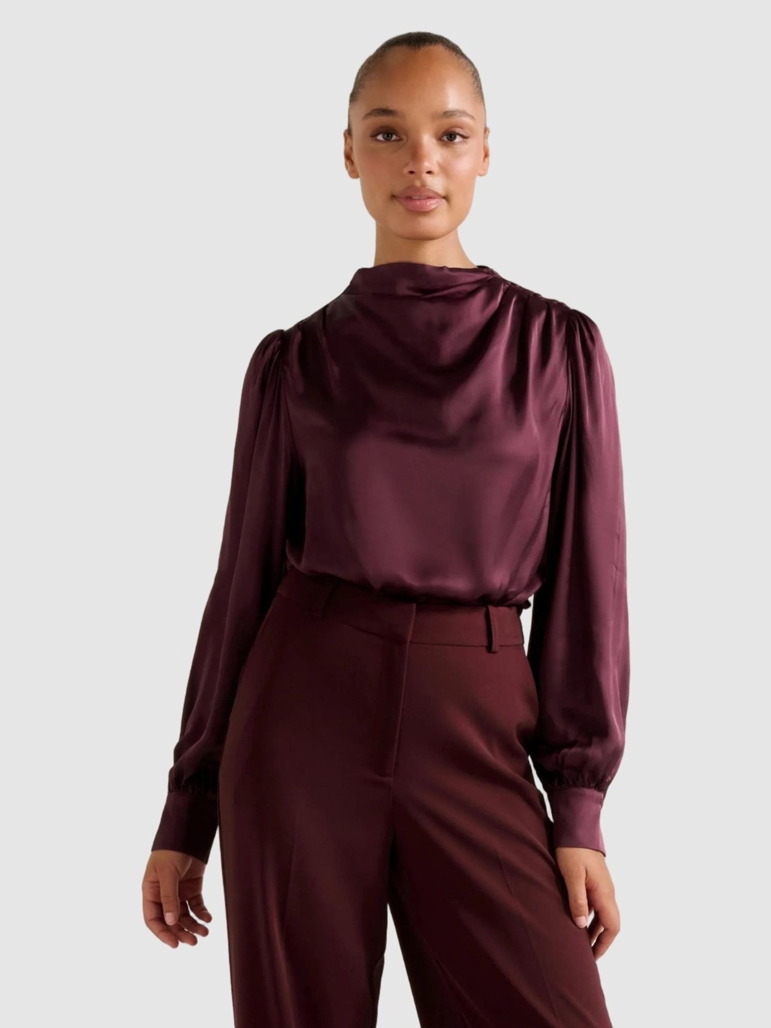 Nancy Drape Neck Button Blouse