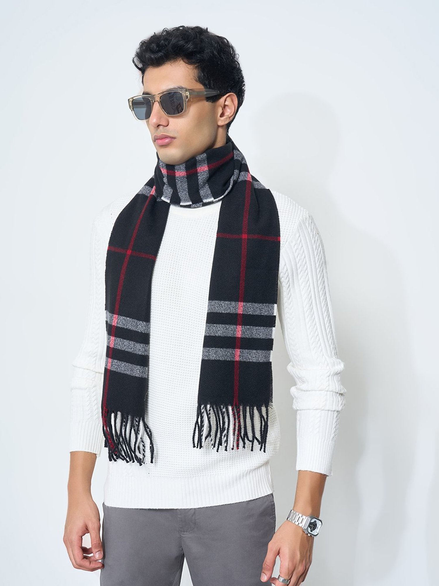 Buy Byford by Pantaloons Black Checked Muffler for Online @ Tata CLiQ