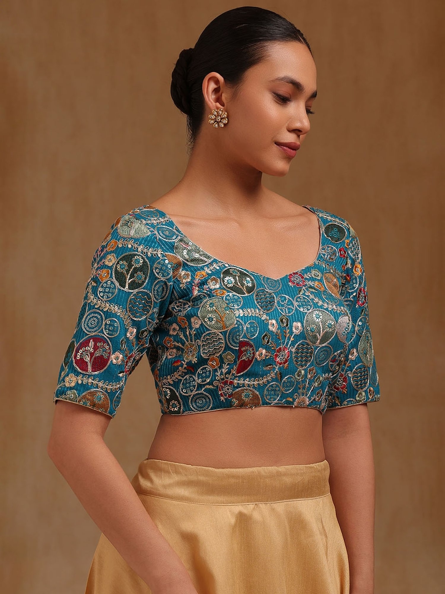 Soch Turqouise Blue Georgette Embroidered Padded Blouse