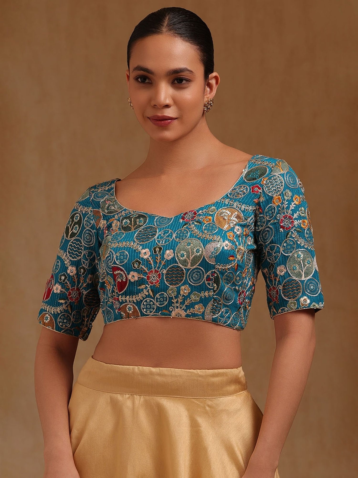 Soch Turqouise Blue Georgette Embroidered Padded Blouse