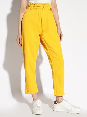 SHOWOFFFF Yellow Denim Relaxed Fit Mid Rise Jeans