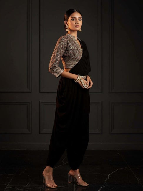 Libas Art Black Embroidered Ready To Wear Saree With Stitched Blouse-picture-15