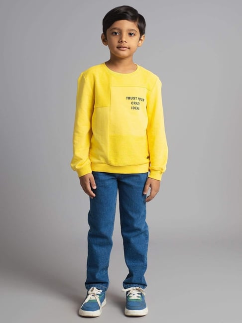 Ed-A-Mamma Boys Yellow Cotton Printed Sweatshirt